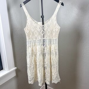 Dreamers Cotton Bridal Cream Lace Boho Sheer Tank Dress Size S